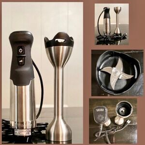 Stainless Steel Hand Blender with Black Accents